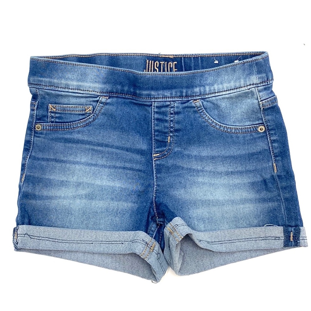 Justice Girls Distressed Pull-On Denim Cut-Off Roll-Up Shorts